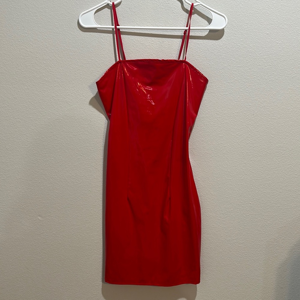 Red latex dress